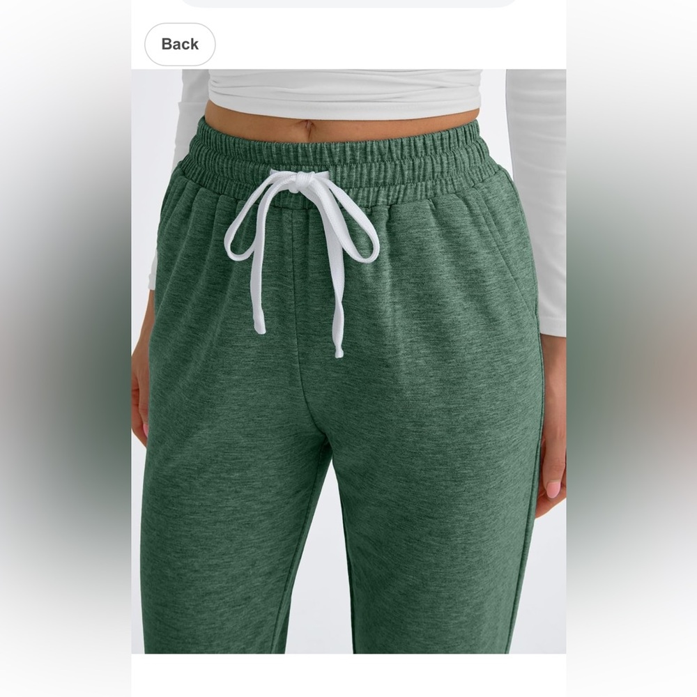 Green Track Pants with White Drawstring